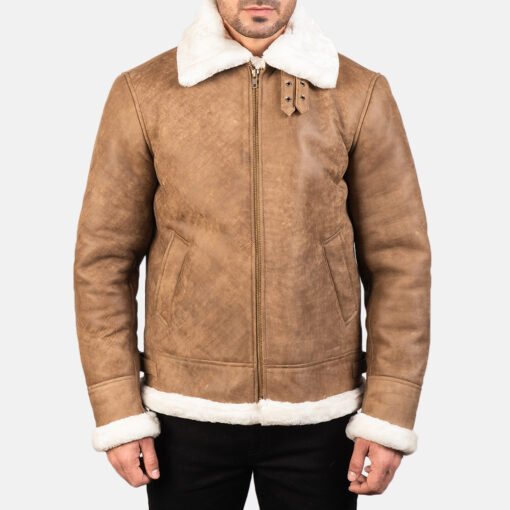 Francis B-3 Distressed Brown Leather Bomber Jacket - Image 3