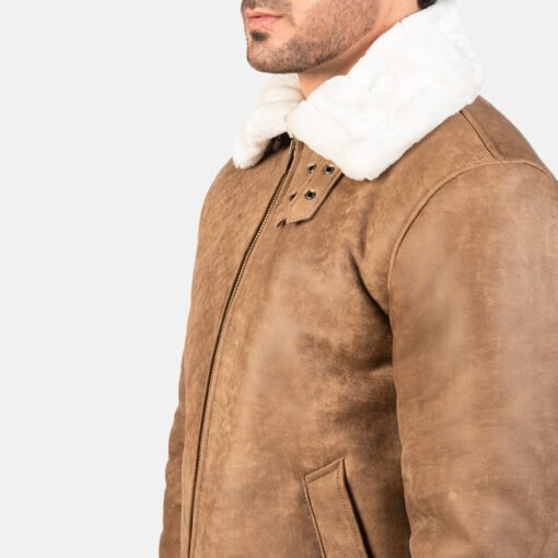 Francis B-3 Distressed Brown Leather Bomber Jacket - Image 2