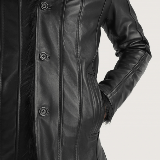 Furcliff Black Leather Coat - Image 2