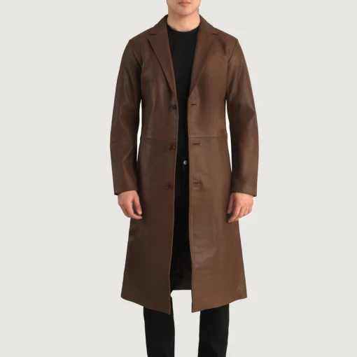 Mateo Brown Leather Single Breasted Coat - Image 6