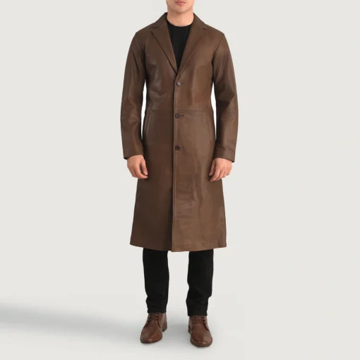 Mateo Brown Leather Single Breasted Coat - Image 5