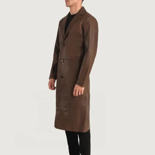 Mateo Brown Leather Single Breasted Coat - Image 3