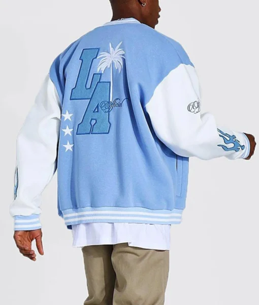 Baby Blue LA M Letterman Jacket Rated 4.67 out of 5 based on 3customer ratings - Image 2