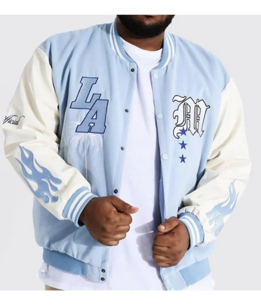 Baby Blue LA M Letterman Jacket Rated 4.67 out of 5 based on 3customer ratings - Image 4
