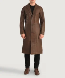 Mateo Brown Leather Single Breasted Coat