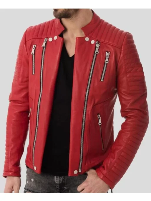 MENS ZIPPER STYLE QUILTED LEATHER JACKET - Image 3
