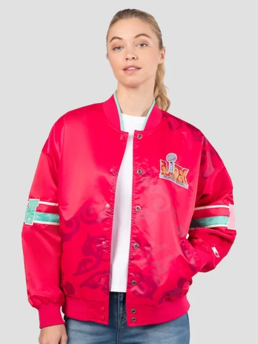 SUPER BOWL LIX INTERCEPTION STARTER RED VARSITY JACKET