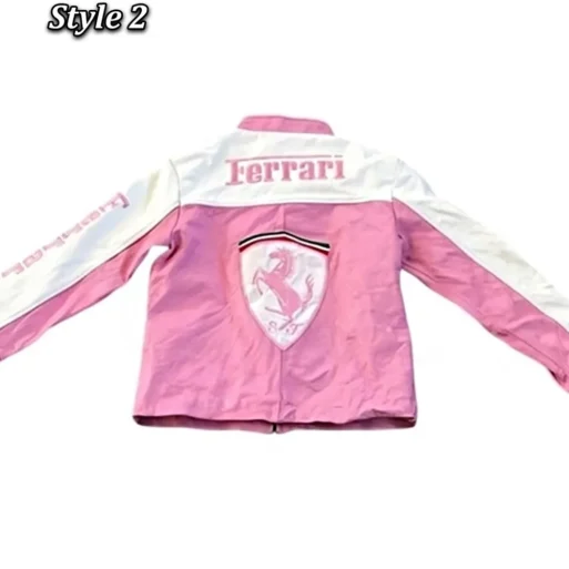 Ferrari Pink and White Leather Jacket - Image 2