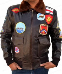 Tom Cruise Top Gun Leather Bomber Jacket with Removable Fur