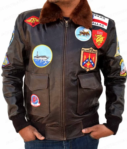 Tom Cruise Top Gun Leather Bomber Jacket with Removable Fur