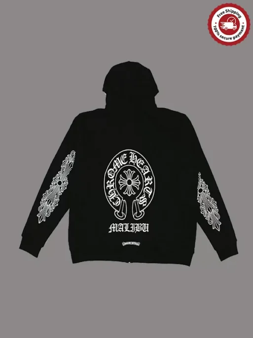 CHROME HEARTS MALIBU EXCLUSIVE HORSE SHOE ZIP UP HOODIE – BLACK - Image 2