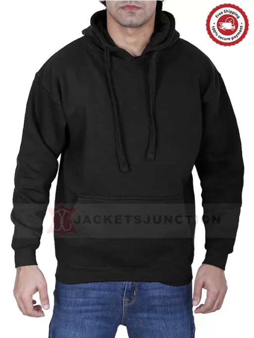 UNISEX BLACK PULLOVER KANGAROO HOODIE