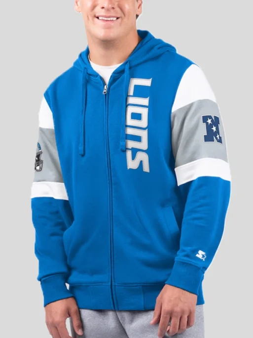 STARTER BLUE DETROIT LIONS EXTREME FULL-ZIP HOODIE