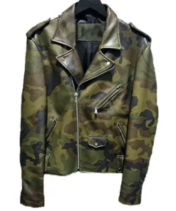 Men’s Biker Camouflage Military Leather Jacket