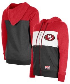 Women's San Francisco 49ers New Era Scarlet Color-Block Full-Zip Hoodie