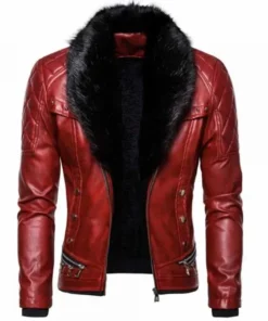 WWE Seth Rollins Red Leather Fur Shawl Collar Jacket