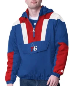 Royal/Red Philadelphia 76ers Charger Half-Zip Pullover Jacket